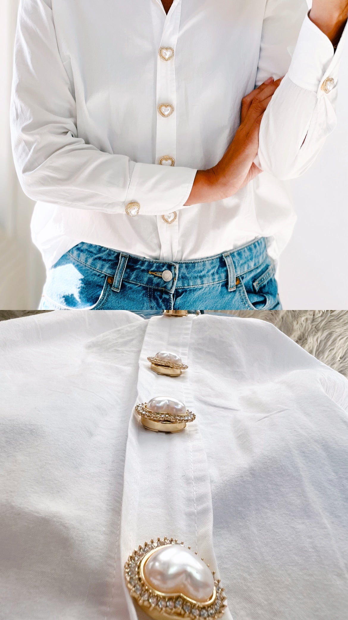 Kickan – Pearl Heart Button Charm Gold