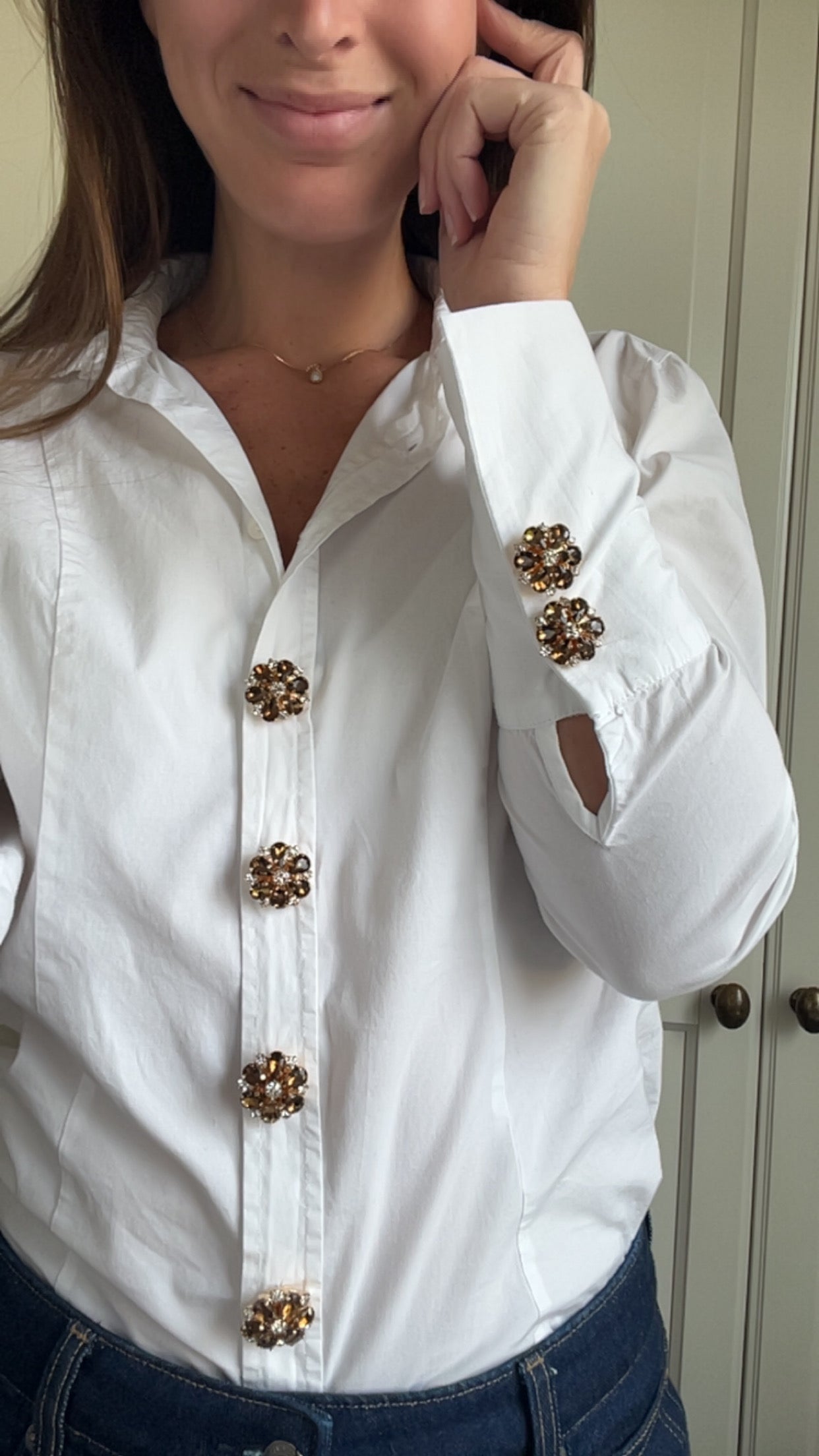 Erika – Brown Crystal Flower Button Charm Gold