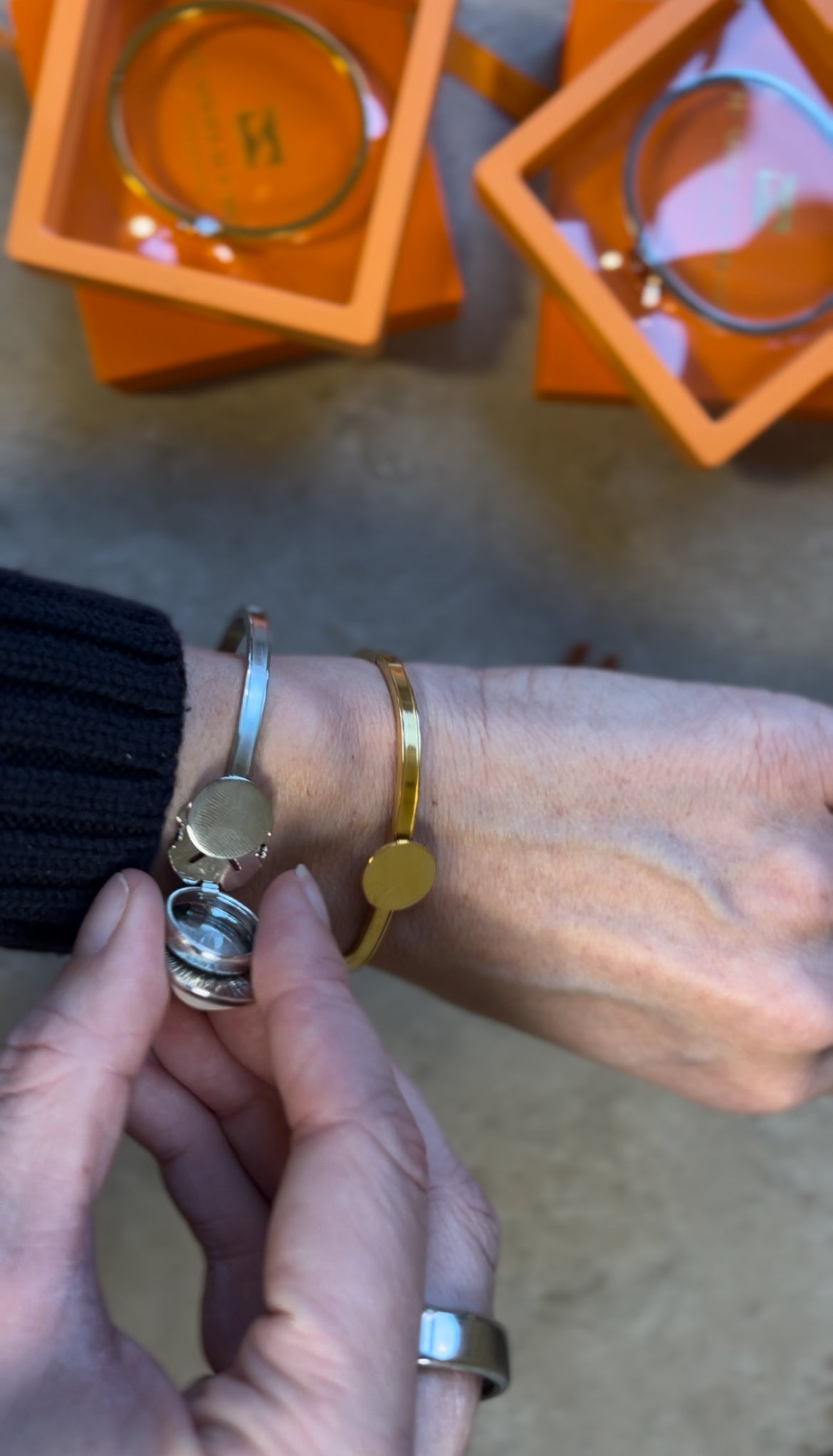 Silber Cuff-Armband – Button-Base