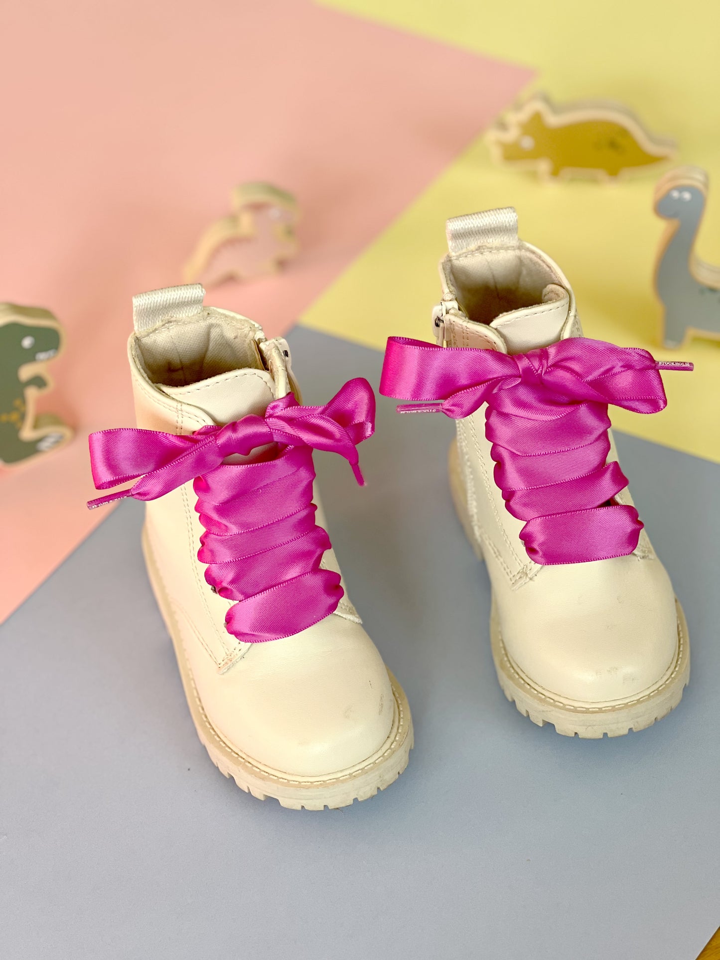 Kids Pink Rose Silk Shoelaces