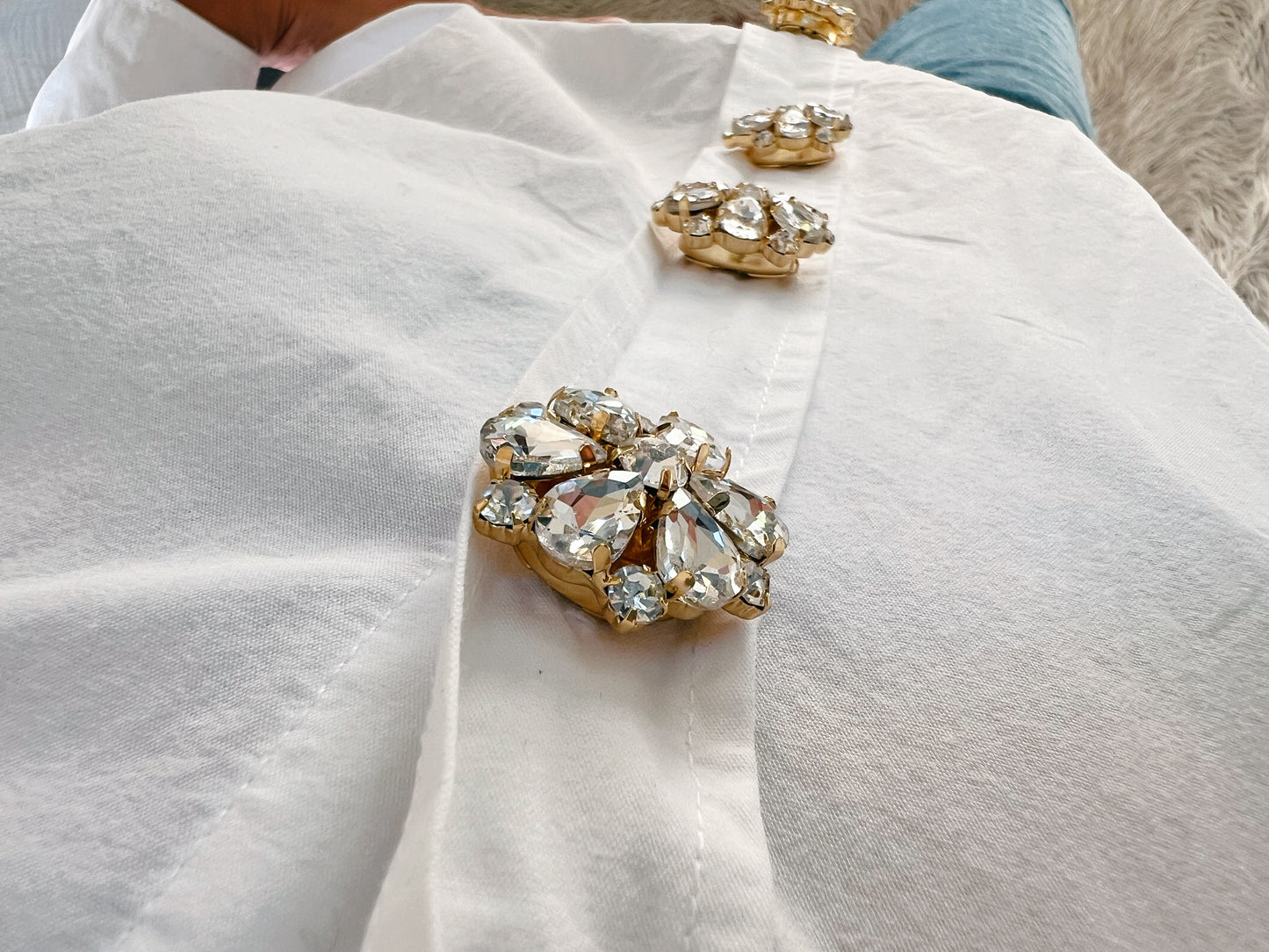 Signe White Crystal Gold Button Charm from above