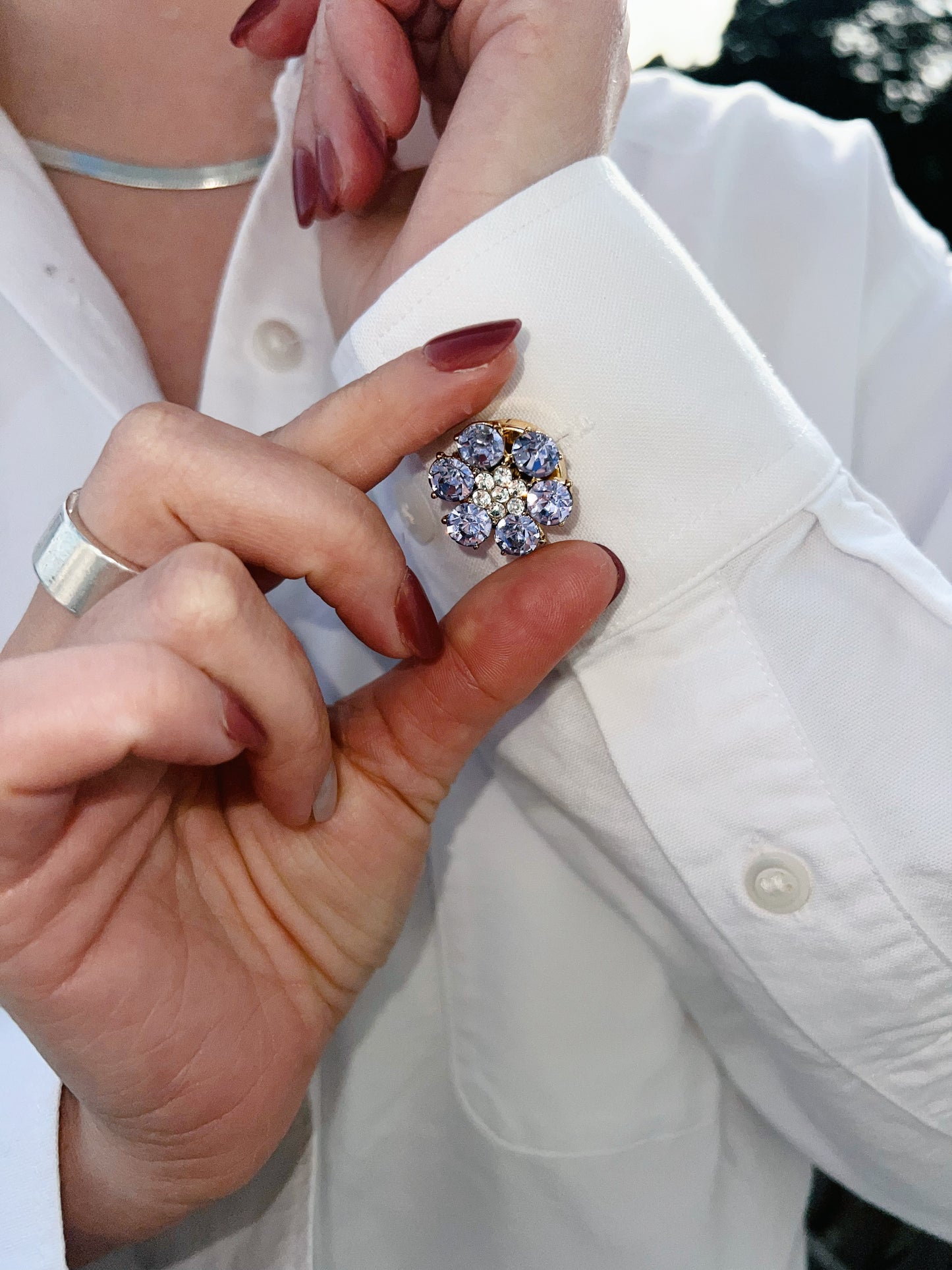 Hilde – Purple Flower Button Charm Gold