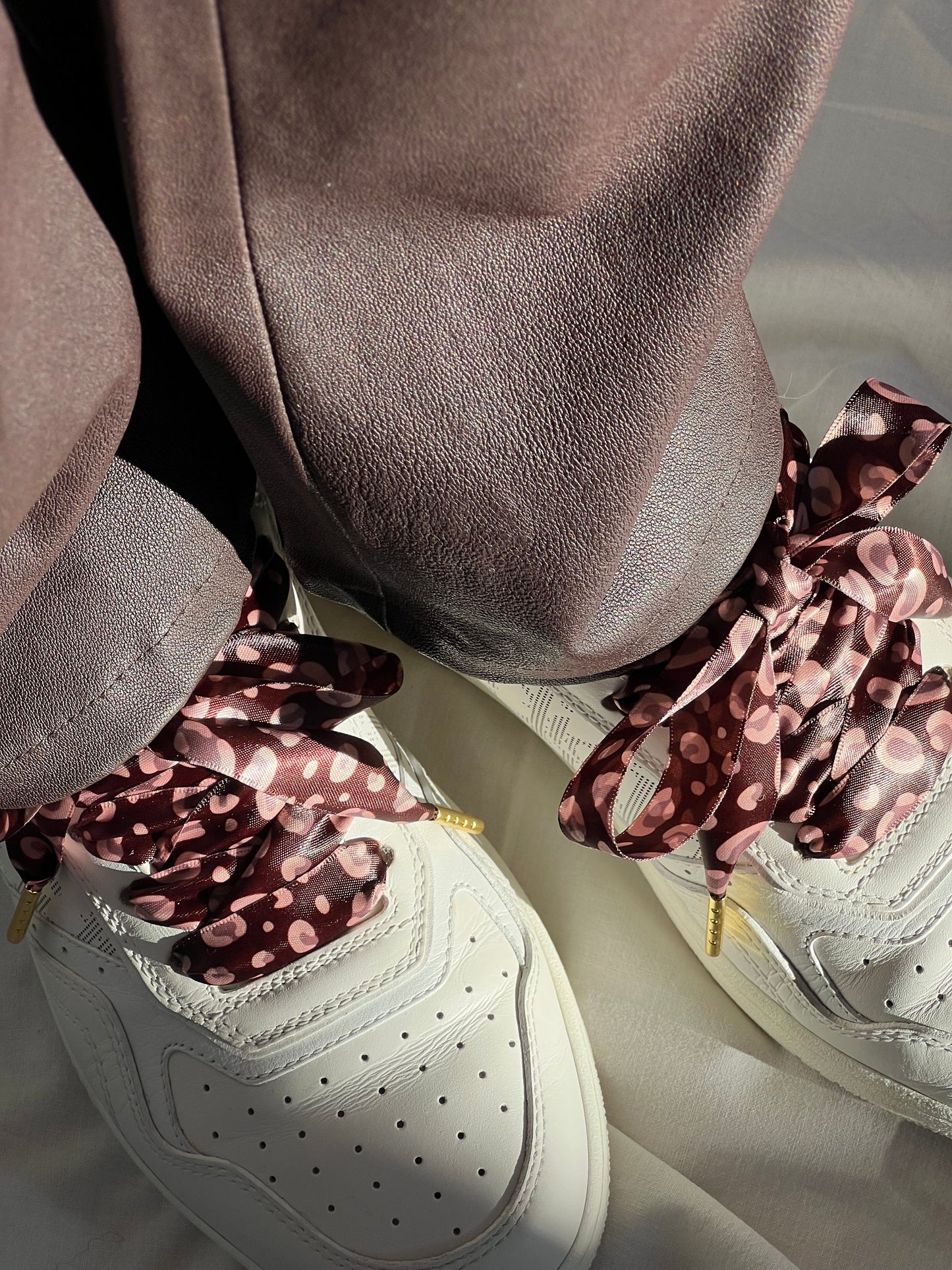 Silk Mauve Leopard Shoelaces