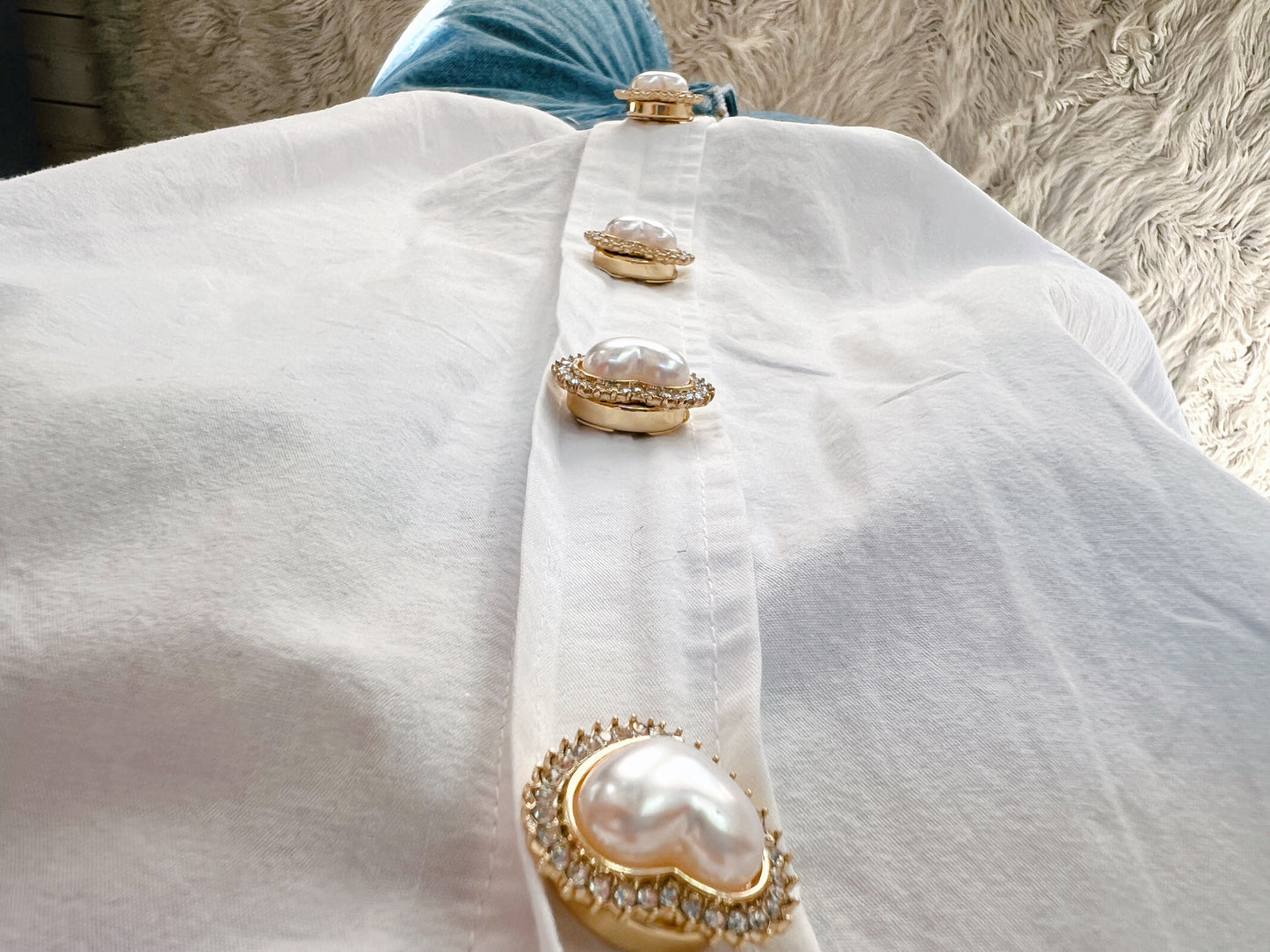 Kickan – Pearl Heart Button Charm Gold