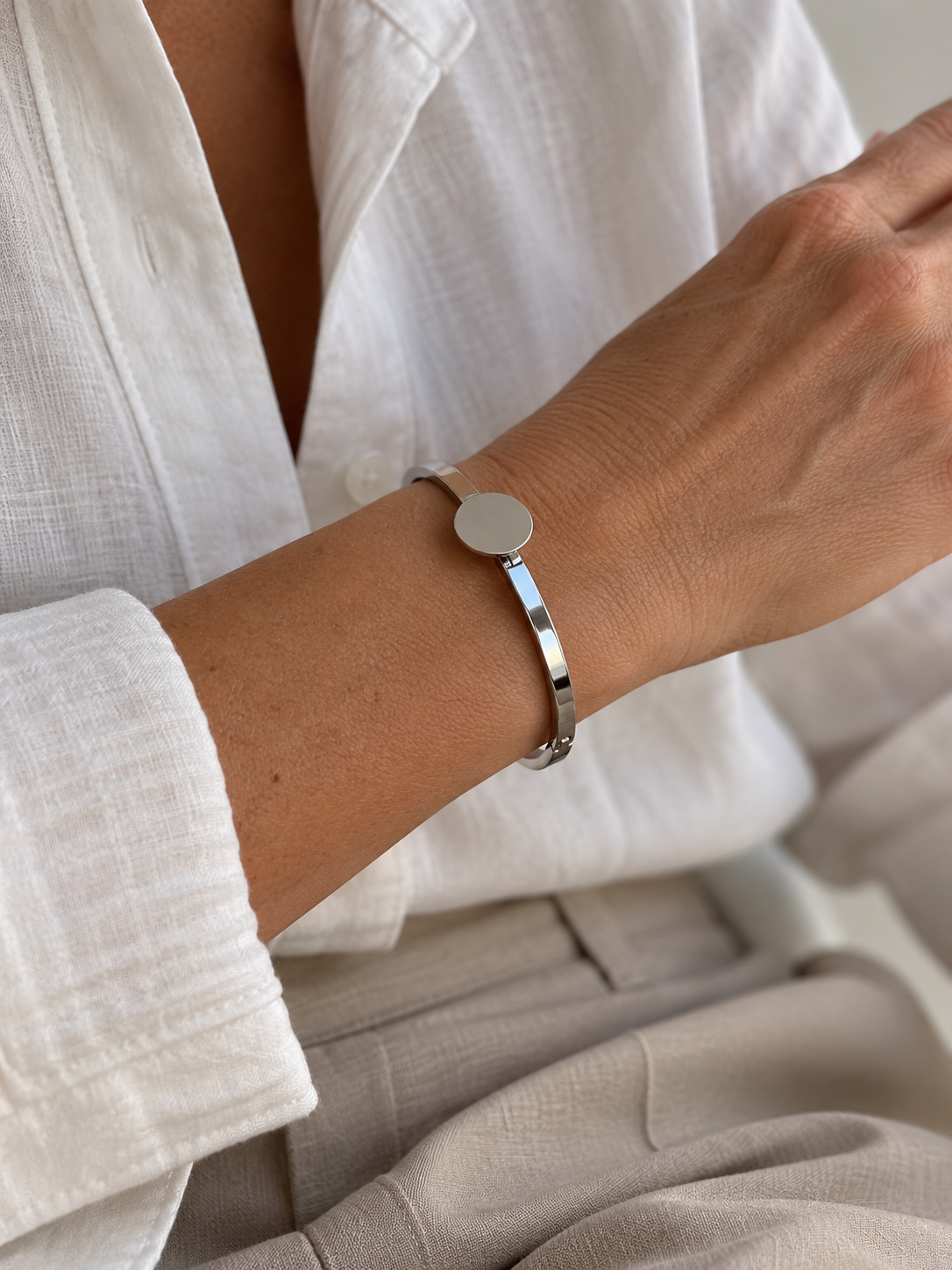Silber Cuff-Armband – Button-Base