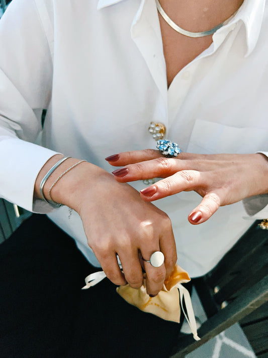 Silver Adjustable Ring – Button Base