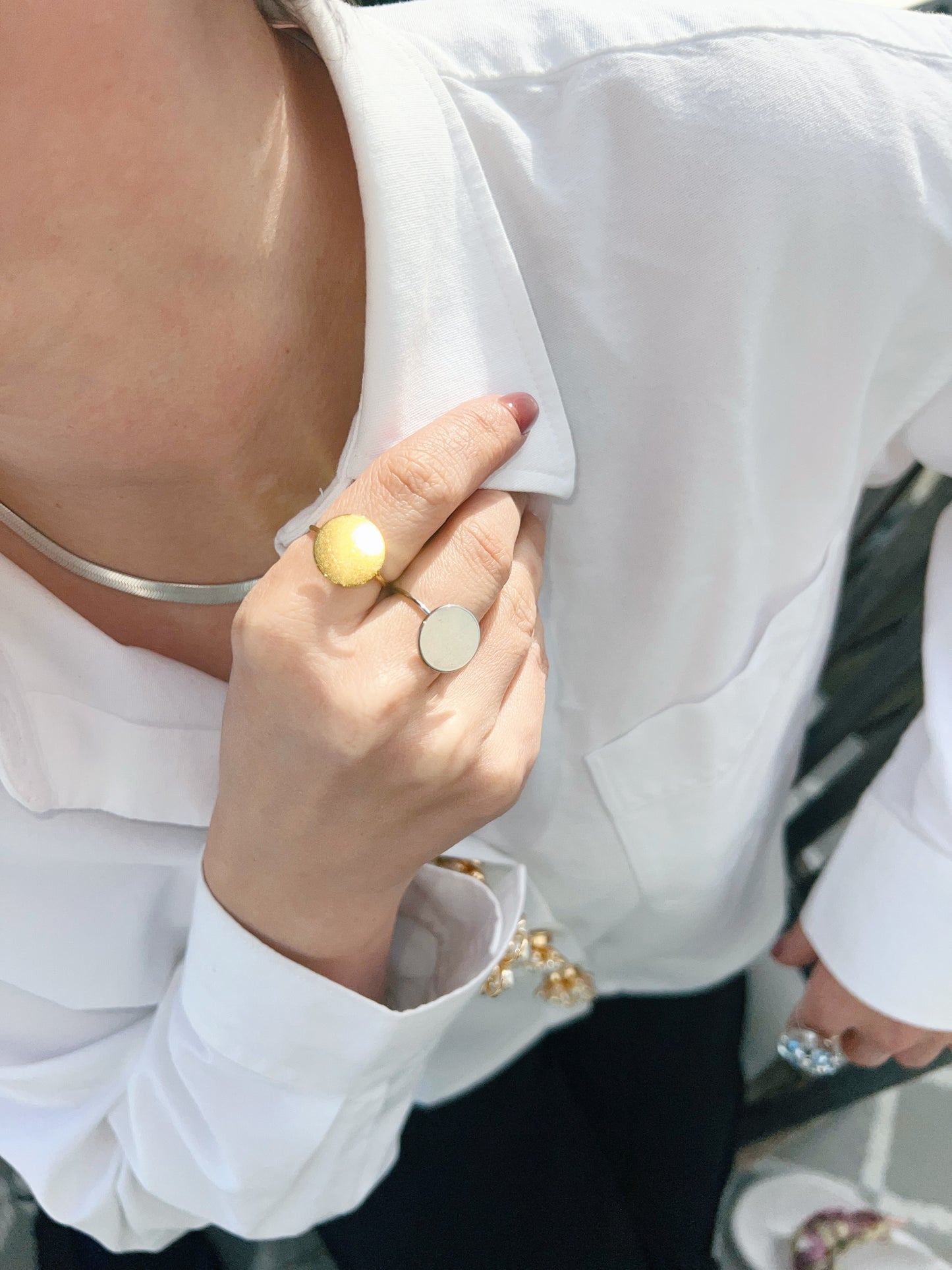 Silver Adjustable Ring – Button Base
