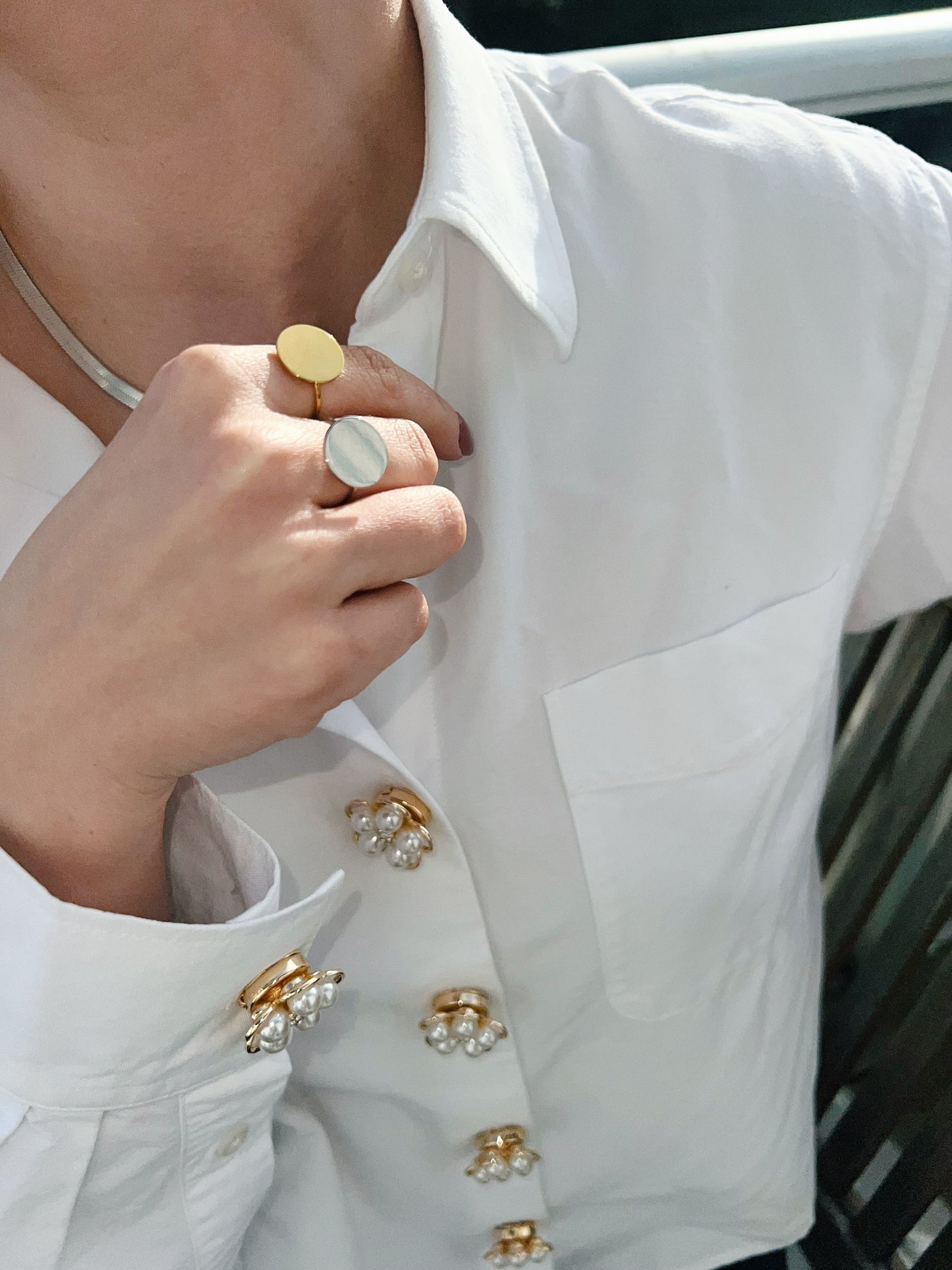Silver Adjustable Ring – Button Base