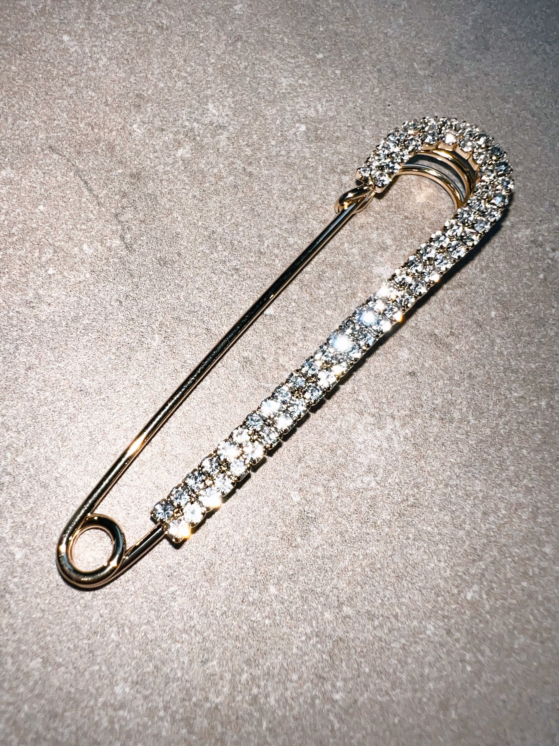 Crystal Fashion Safety Pin Gold The Shoelace Brand nice close up 