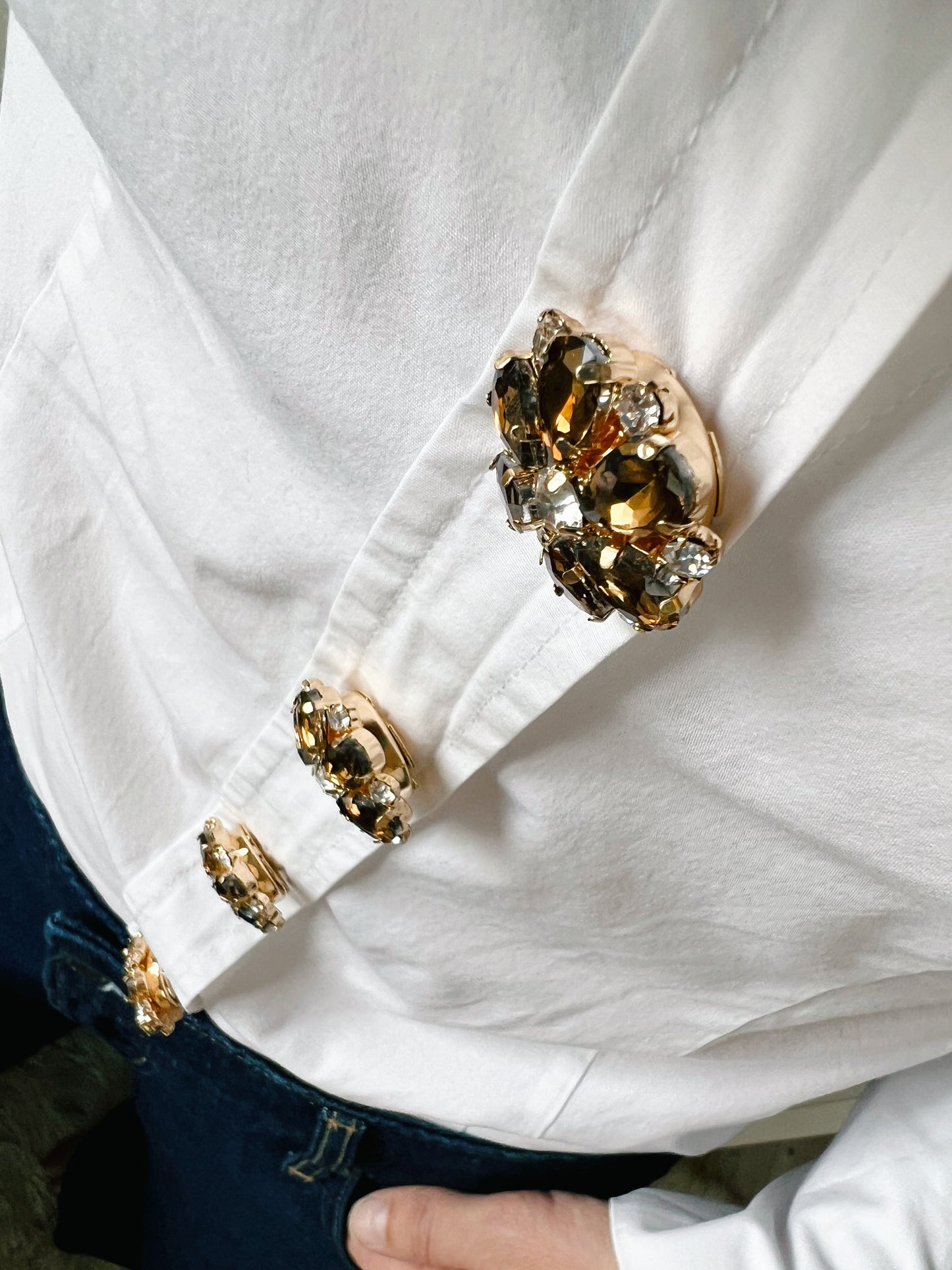 Erika – Brown Crystal Flower Button Charm Gold