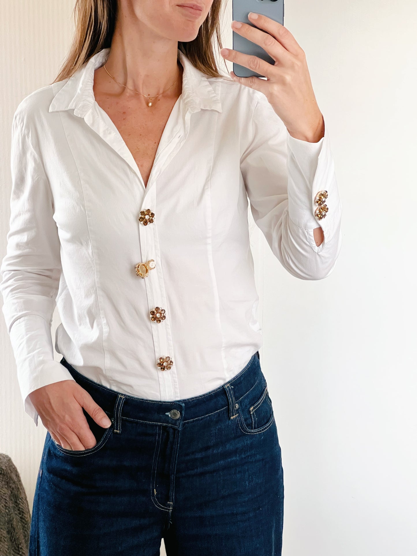 Erika – Brown Crystal Flower Button Charm Gold