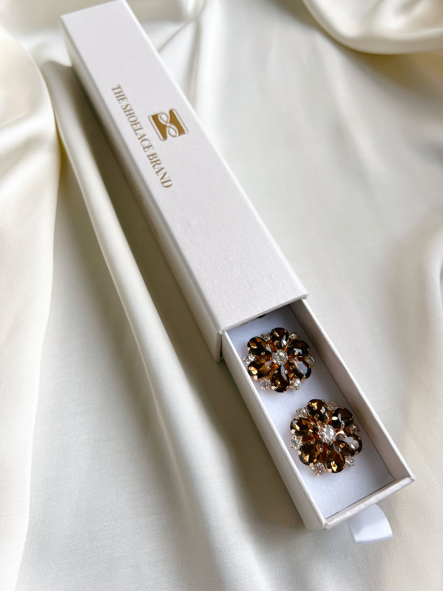 Erika – Brown Crystal Flower Button Charm Gold