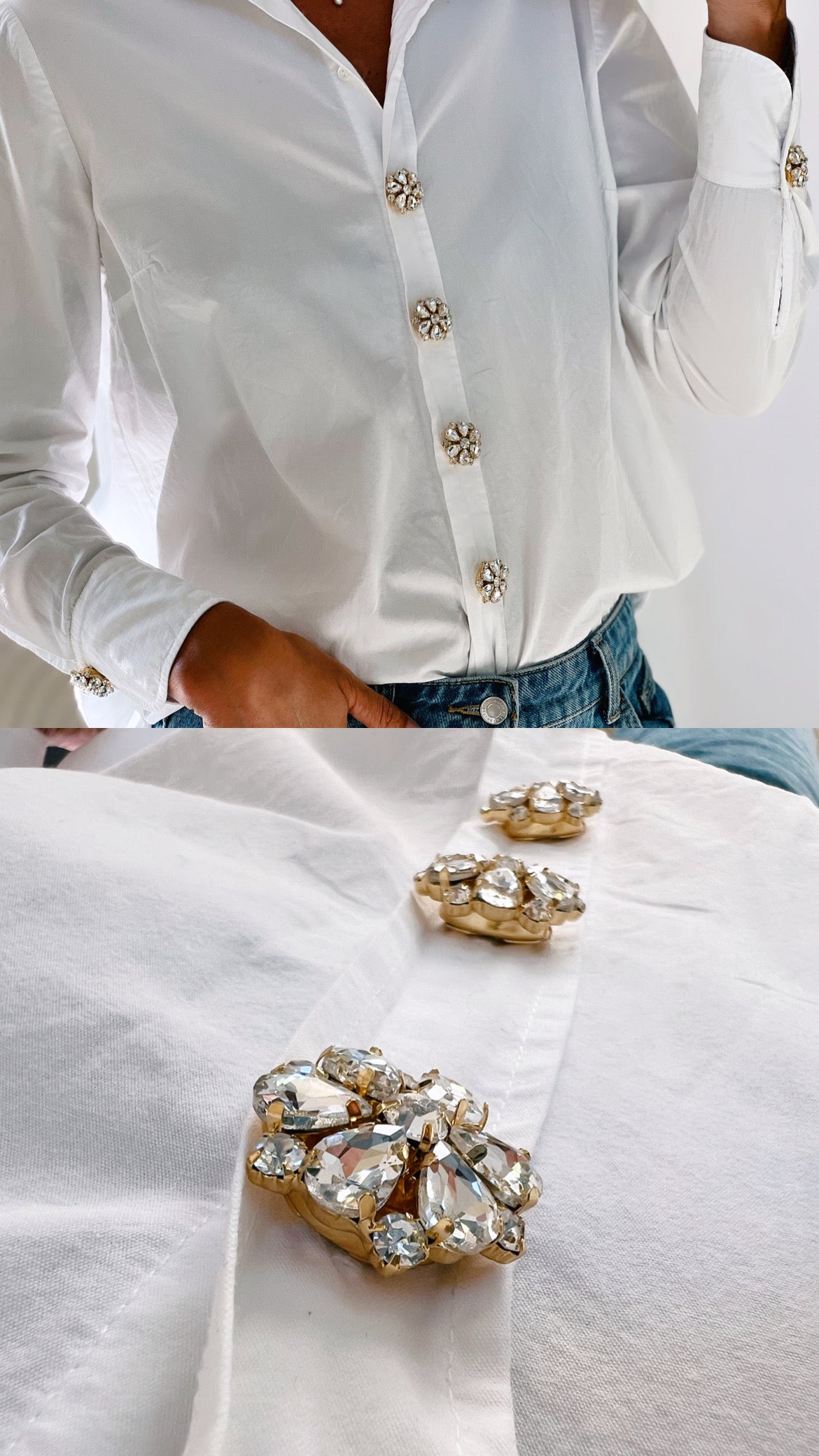 Signe – White Flower Button Charm Gold
