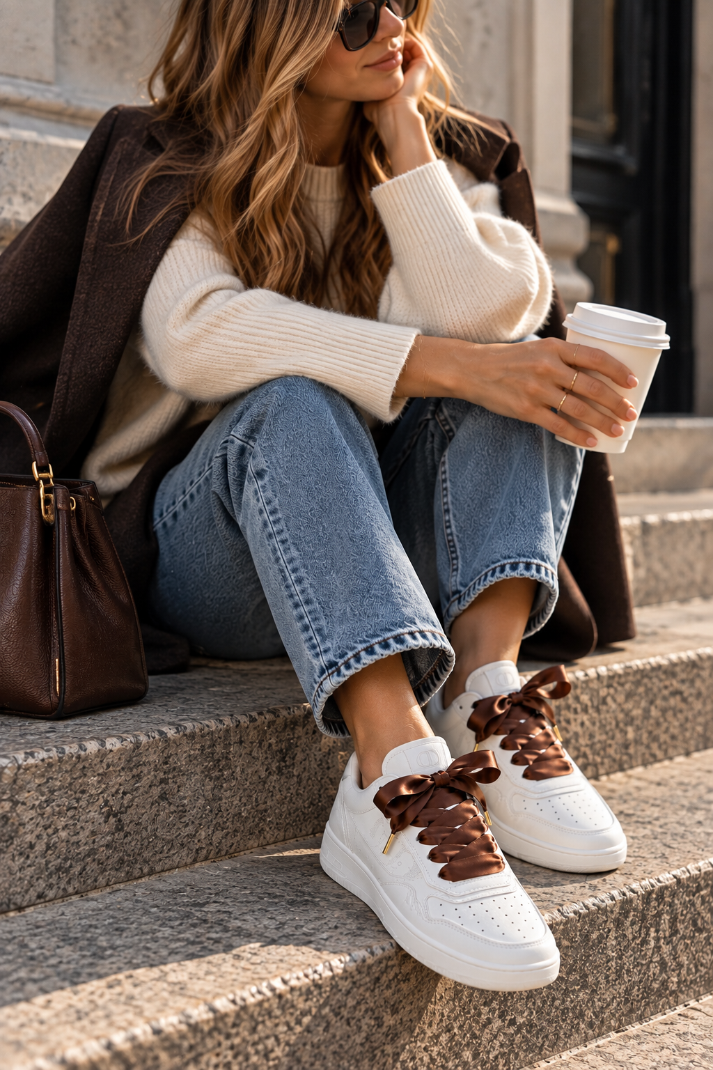 Brown Silk Skosnören