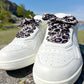 Beige Leopard 2cm – Beige Leopardmönstrade Siden Skosnören med Gulddetaljer (Sample)