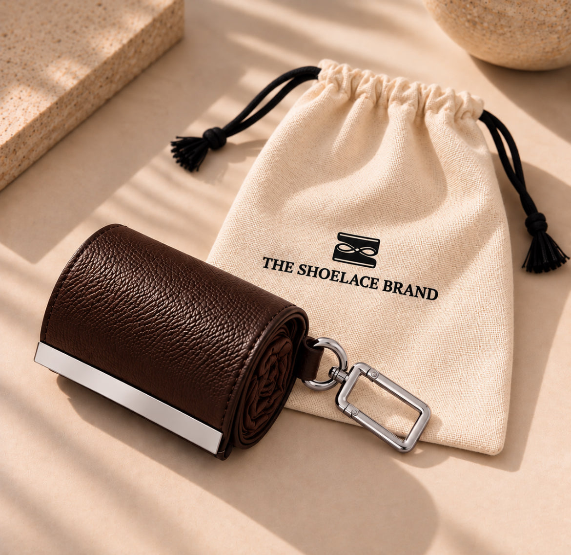 Key Chain Bag Brown The Shoelace Brand silver with dustbag