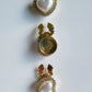 Heart shaped button cover in gold, hite pearl and white crystals The Shoelace Brand