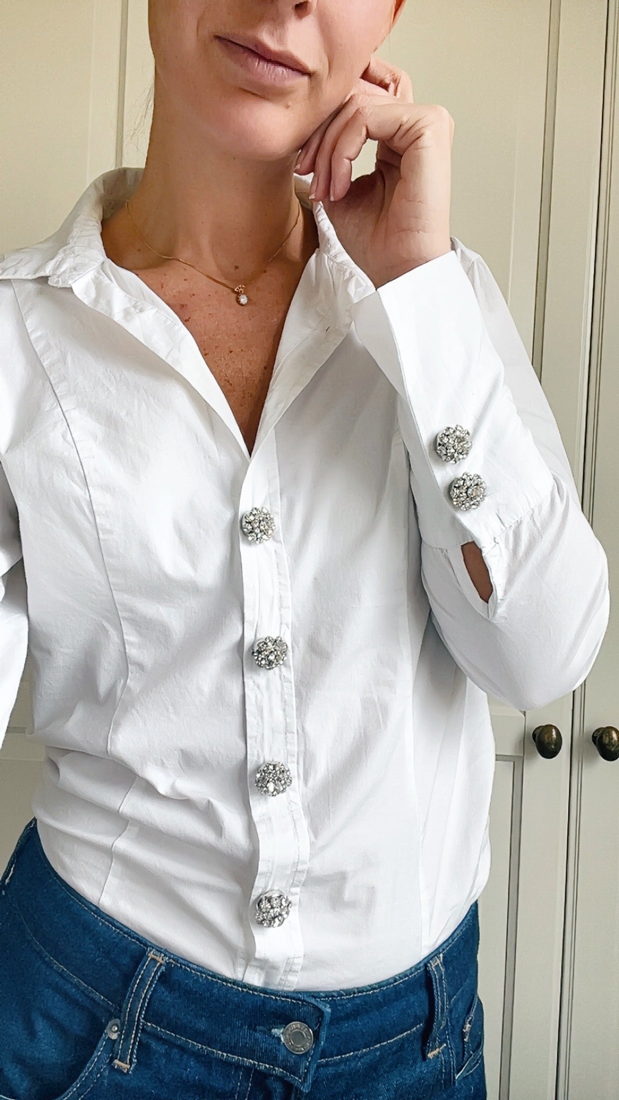 Olivia – Crystal Flower Button Charm Silver