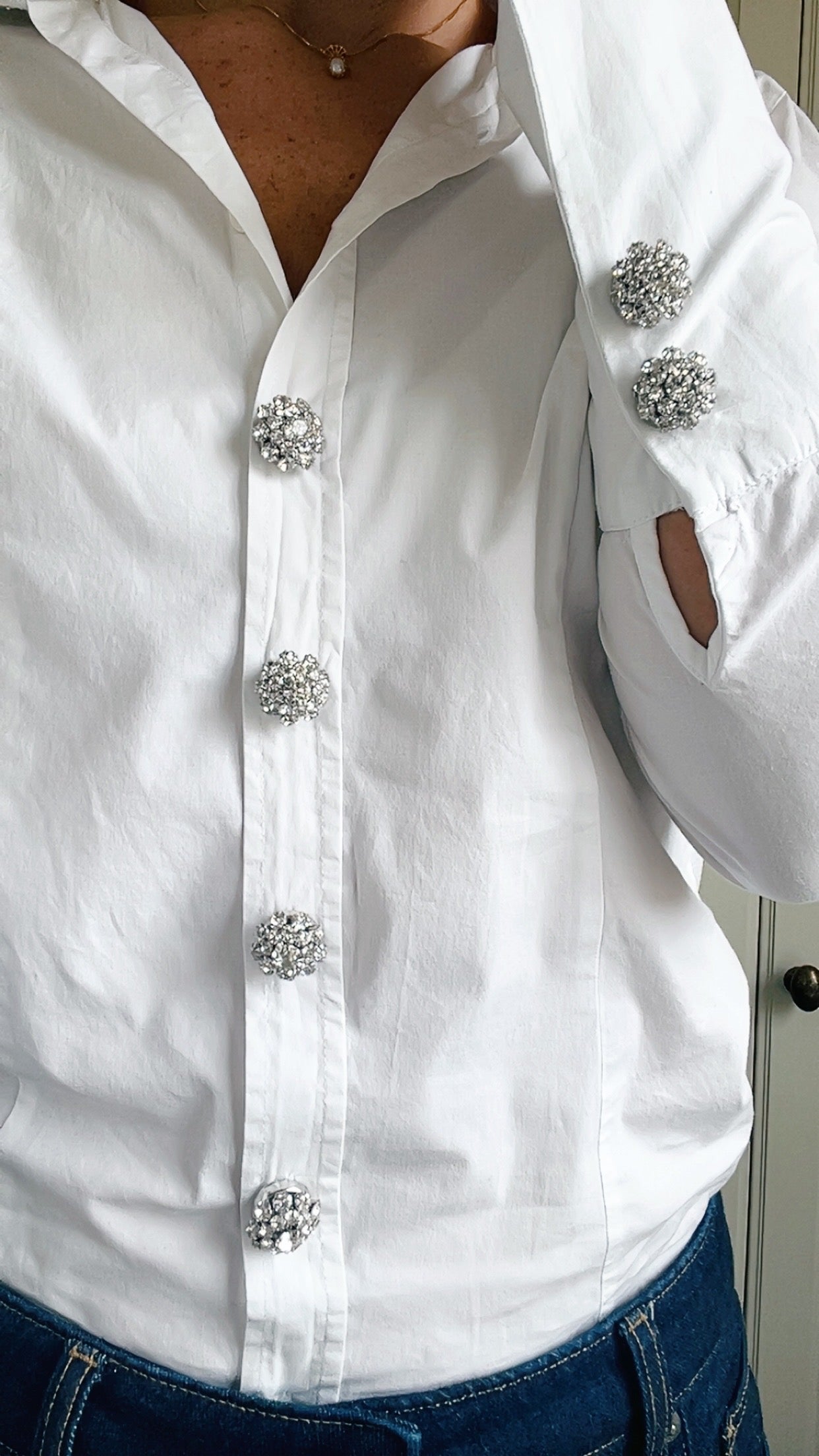 Olivia – Crystal Flower Button Charm Silver