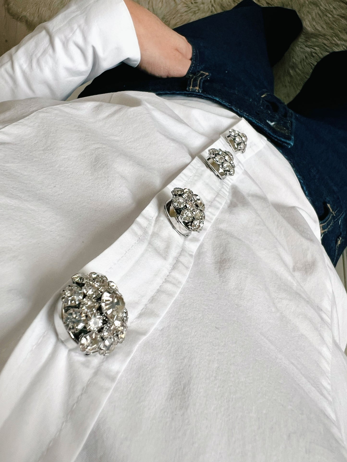 Olivia – Crystal Flower Button Charm Silver