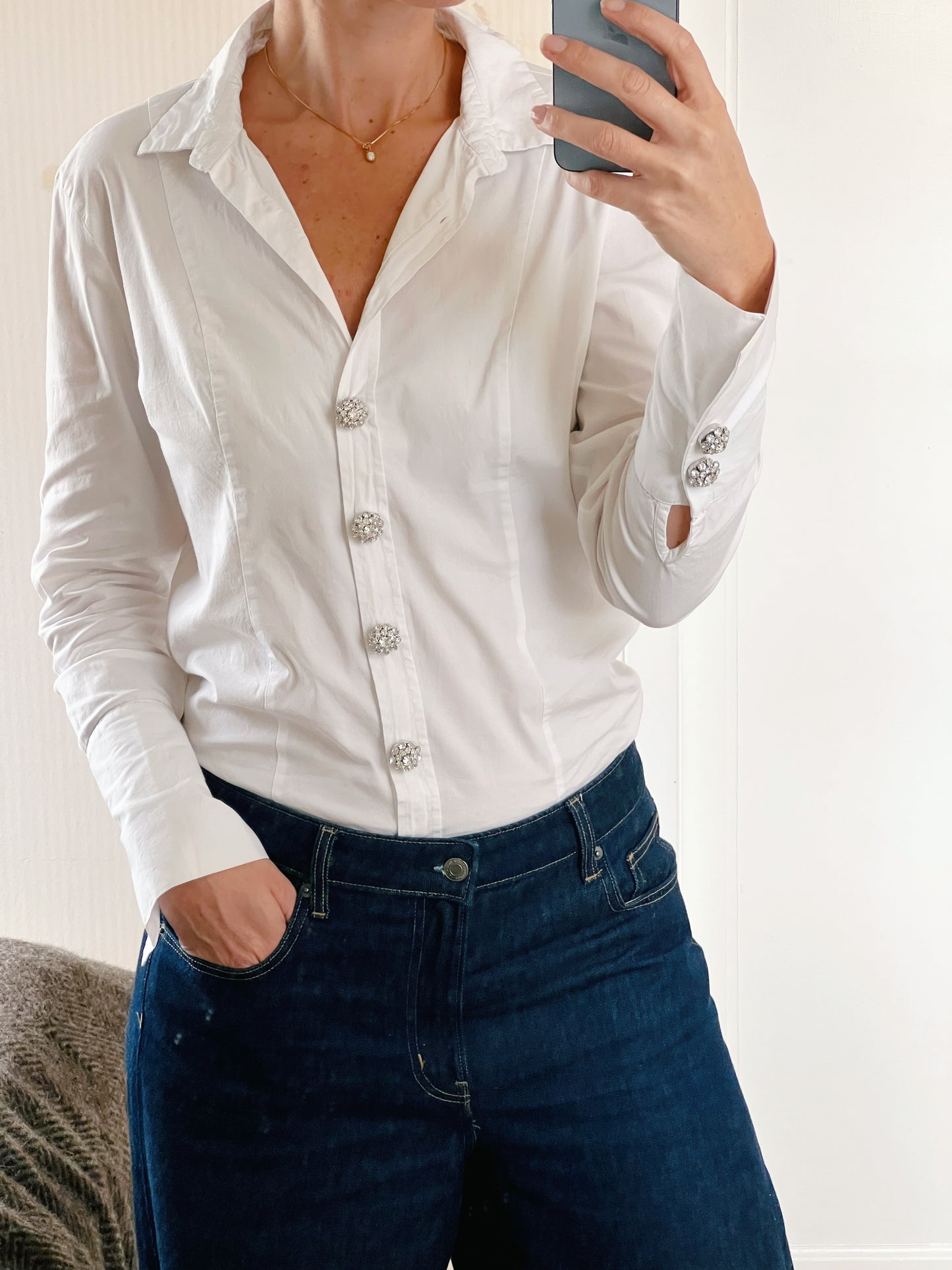 Olivia – Crystal Flower Button Charm Silver