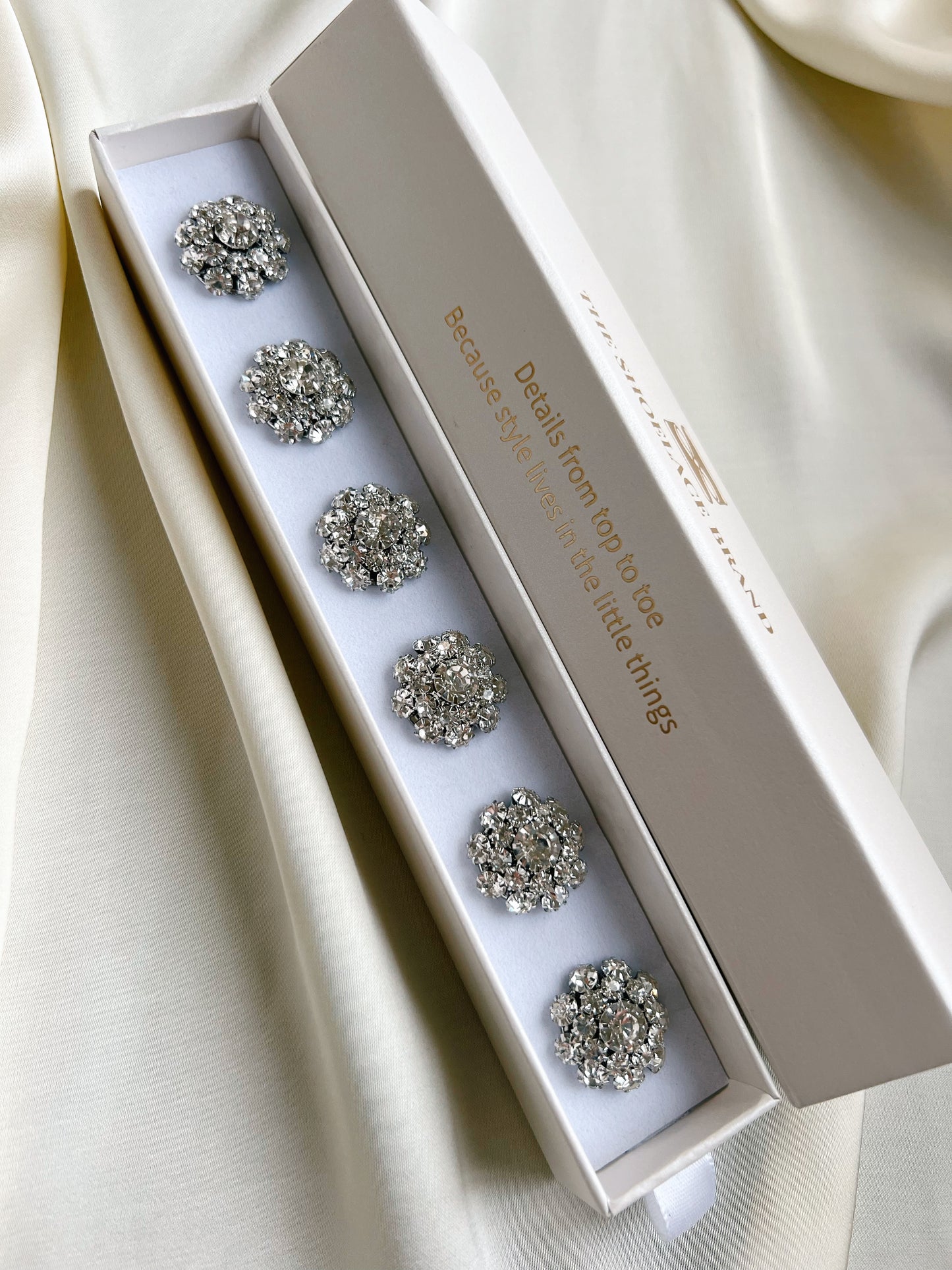 Olivia – Crystal Flower Button Charm Silver