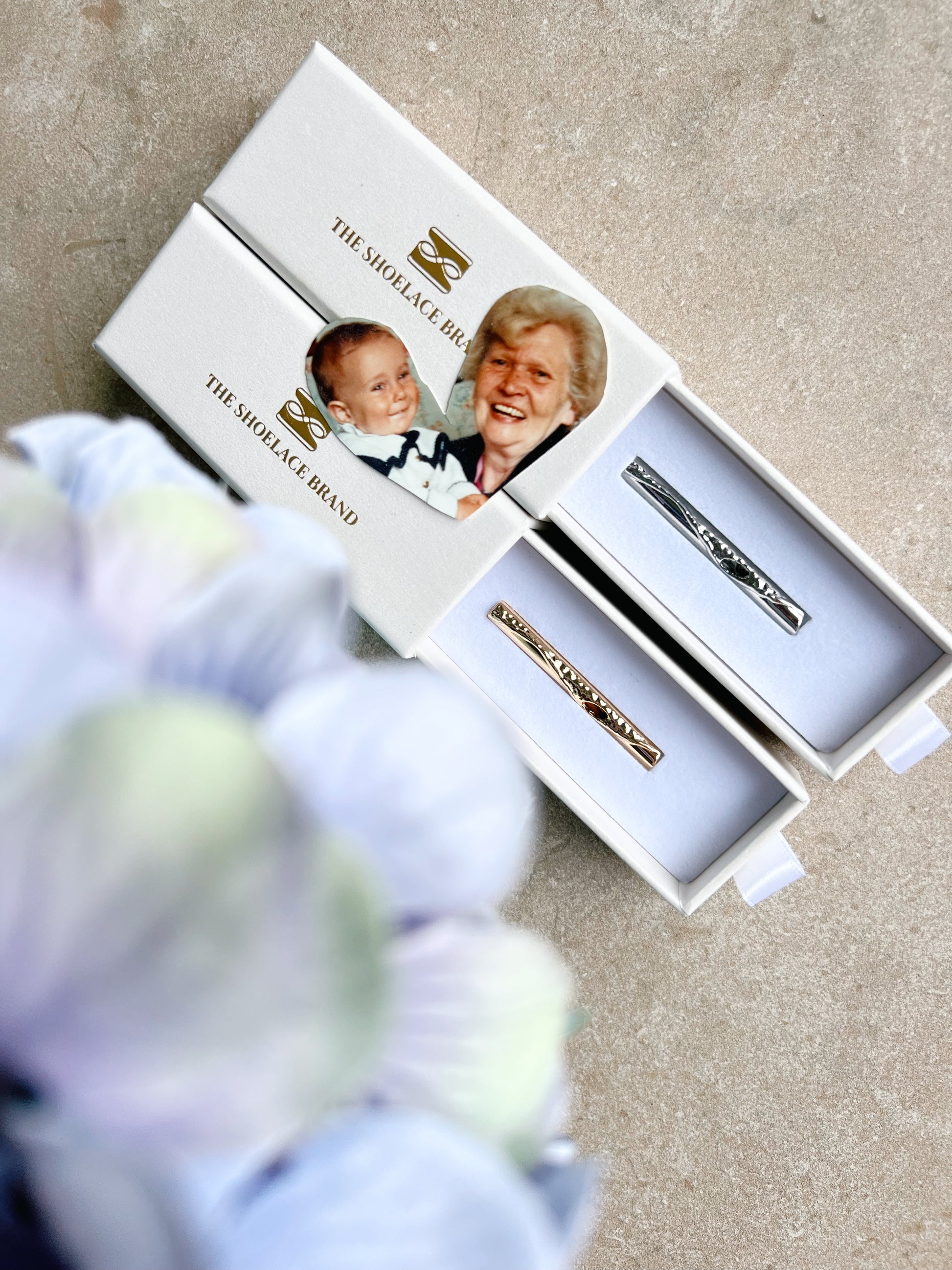 Oma Vase Brooch The Shoelace Brand Gold and silver close up in giftbox