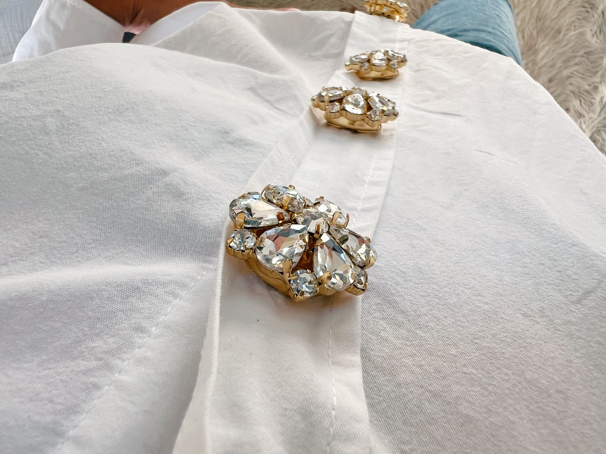 Signe White Crystal Gold Button Charm from above