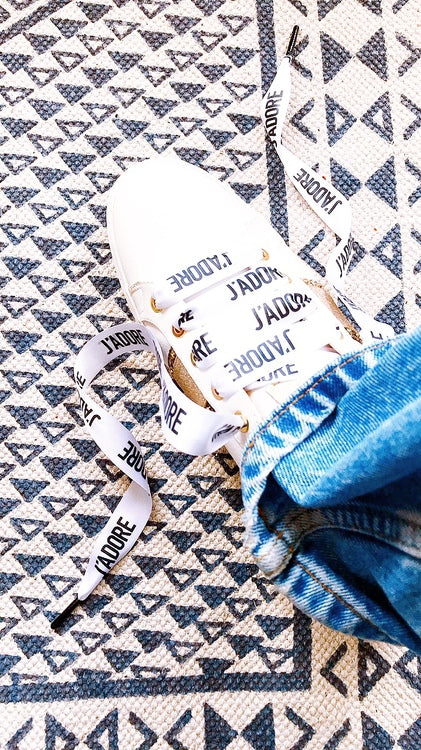 Silk shoelaces printed J'ADORE - The Shoelace Brand