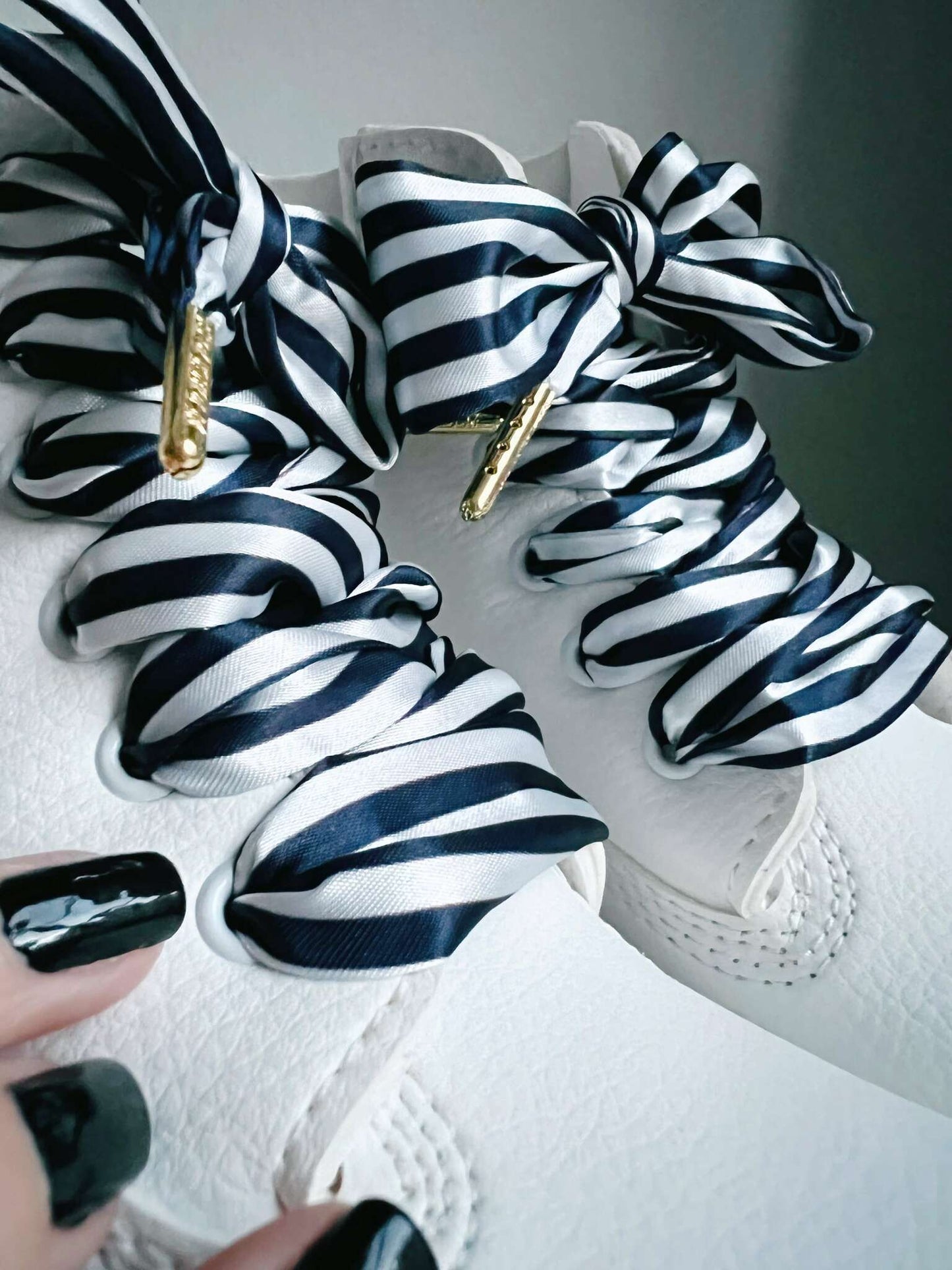 Striped navy white shoelaces silk scarf - The Shoelace Brand