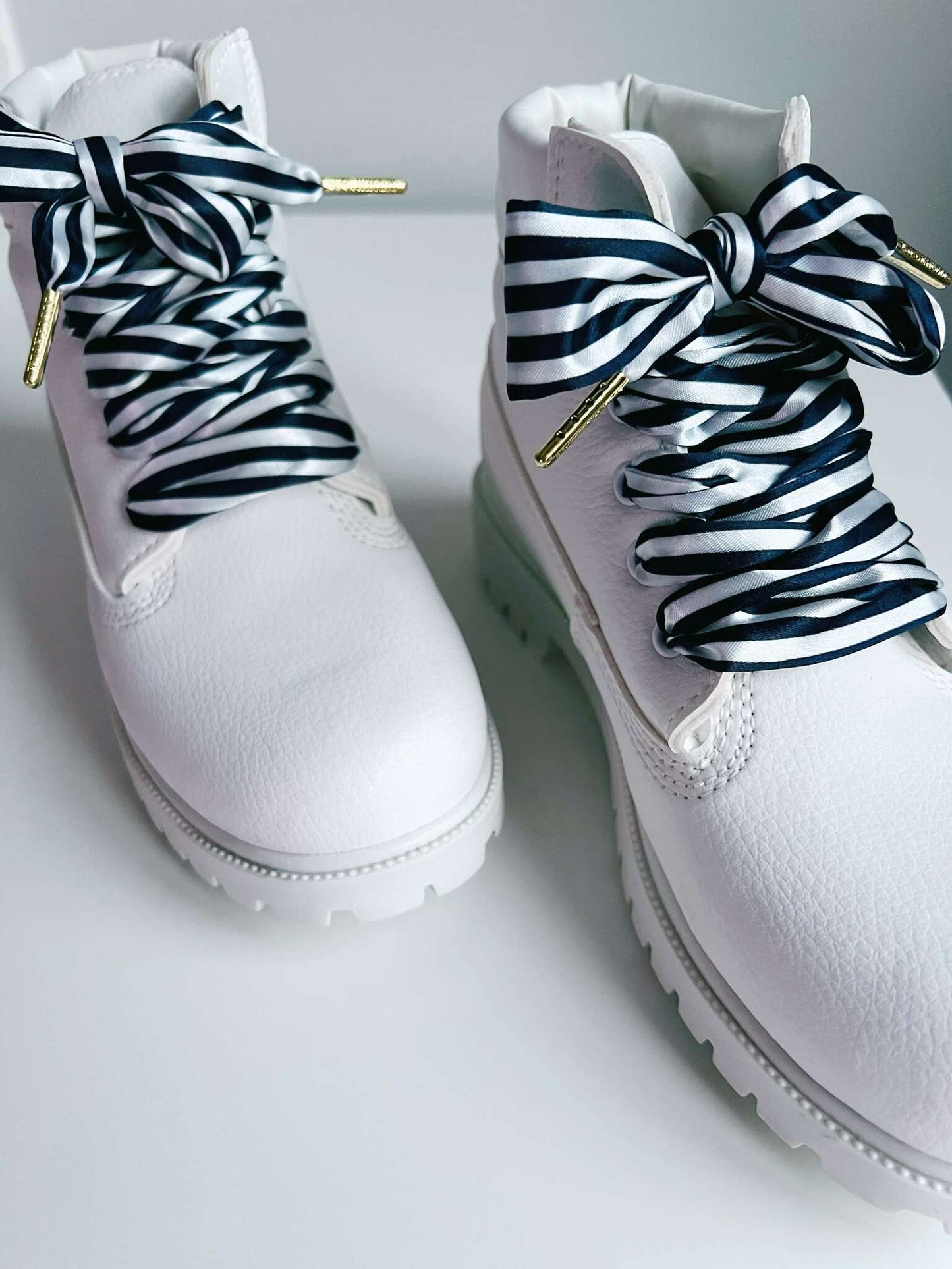 Striped navy white shoelaces silk scarf - The Shoelace Brand