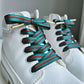 Striped green and red shoelaces gold aglets - The Shoelace Brand